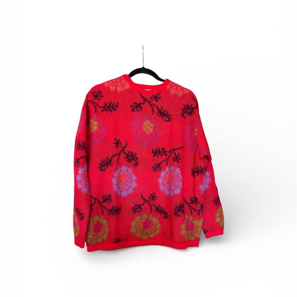 Sisley Red Floral Crew Neck Sweater